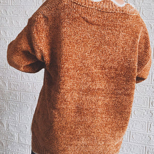 Notched Dropped Shoulder Long Sleeve Sweater