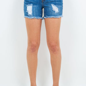 American Bazi High Waist Distressed Frayed Denim Shorts