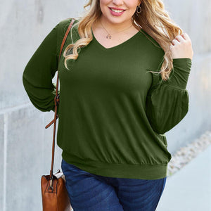 Basic Bae Full Size V-Neck Lantern Sleeve Top