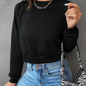 Perfee Raglan Sleeve Round Neck Cropped Sweatshirt