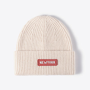 NEWYORK Patch Rib-Knit Cuffed Beanie