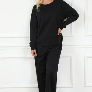 Double Take Full Size Textured Long Sleeve Top and Drawstring Pants Set