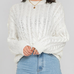 Openwork Round Sleeve Cable-Knit Sweater