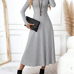 Ribbed Johnny Collar Long Sleeve Dress