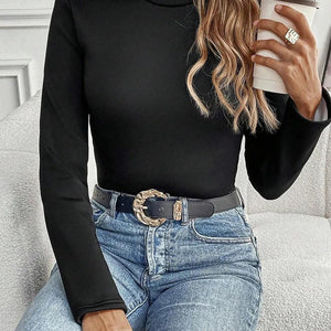 Thermal Lined Mock Neck Long Sleeve Blouse