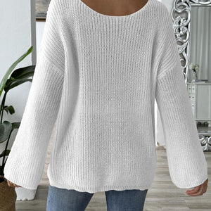 Heart Boat Neck Dropped Shoulder Sweater