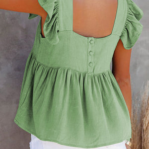 Full Size Ruffled Square Neck Cap Sleeve Blouse