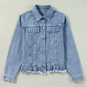 Raw Hem Long Sleeve Denim Jacket