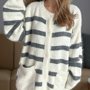 Striped Button Down Long Sleeve Cardigan