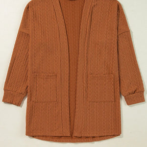 Textured Pocketed Open Front Long Sleeve Cover Up