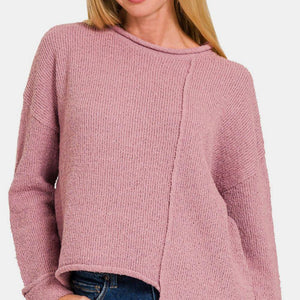 Zenana Asymmetric Hem Drop Shoulder Sweater