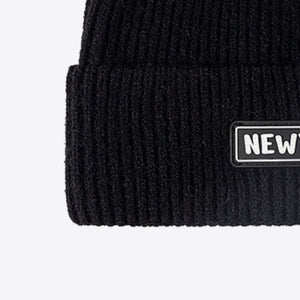 NEWYORK Patch Rib-Knit Cuffed Beanie