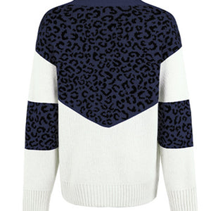 Leopard V-Neck Dropped Shoulder Sweater