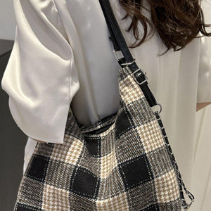 Plaid Adjustable Strap Handbag