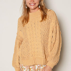 POL Mock Neck Cable Knit Sweater