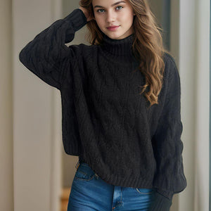 Cable-Knit Turtleneck Long Sleeve Sweater