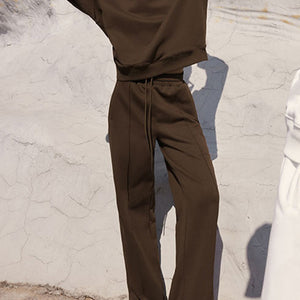 Round Neck Long Sleeve Top and Elastic Waist Pants Set