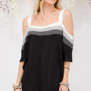 Celeste Full Size Striped Cold Shoulder Top