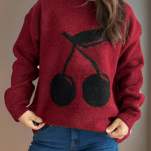 Cherry Round Neck Long Sleeve Sweater