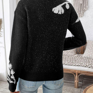 Perfee Flower Mock Neck Long Sleeve Sweater