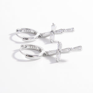 925 Sterling Silver Zircon Cross Earrings