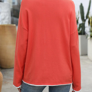 Mandy Contrast Trim Round Neck Long Sleeve Sweater