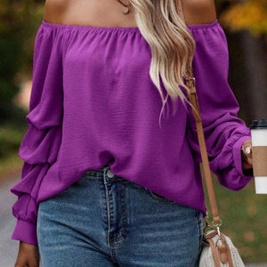 Ruched Off-Shoulder Long Sleeve Blouse