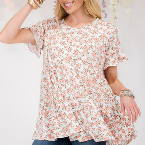 Celeste Full Size Floral Ruffled Short Sleeve Blouse