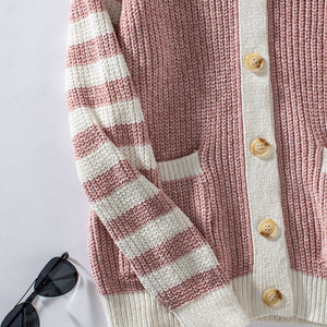 Striped Button Up Long Sleeve Cardigan