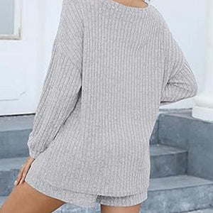 Round Neck Dropped Shoulder Top and Shorts Set