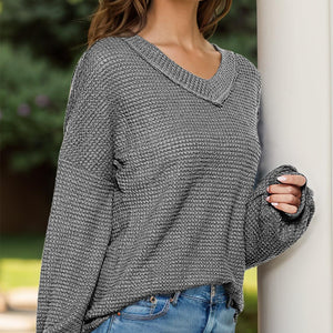 Dropped Shoulder Long Sleeve Knit Top