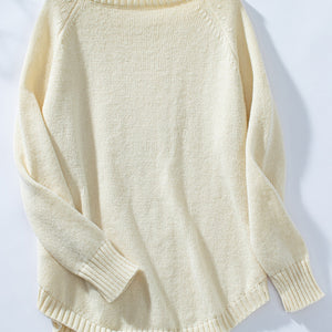 Decorative Button Round Neck Raglan Sleeve Sweater