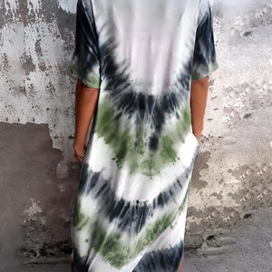 Full Size Pocketed Tie-Dye Short Sleeve Dress