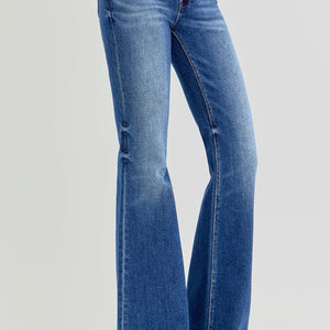 RISEN Full Size Low Rise Flare Jeans with Pockets