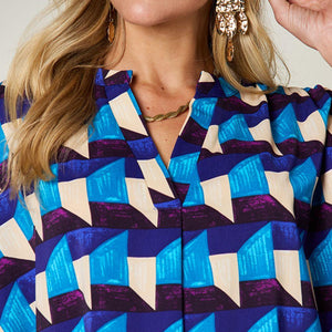 Double Take Full Size Geometric Notched Half Sleeve Blouse