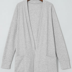 Pocketed Open Front Long Sleeve Cardigan