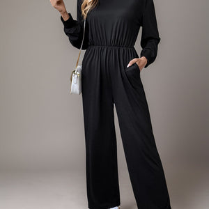 Tied Round Neck Wide Leg Jumpsuit