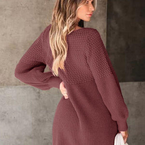 Perfee V-Neck Long Sleeve Sweater Dress