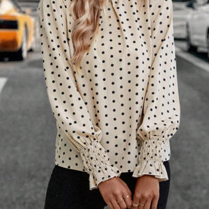 Polka Dot Mock Neck Long Sleeve Blouse