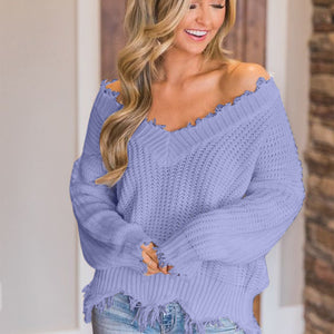 Frayed Hem Dropped Shoulder Sweater