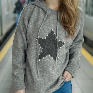 Drawstring Star Long Sleeve Hooded Sweater