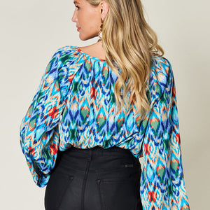 Double Take Full Size Printed Balloon Sleeve Blouse