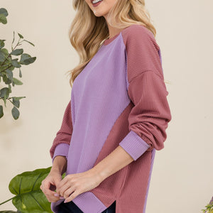 Celeste Full Size High-Low Contrast Round Neck Sweatshirt