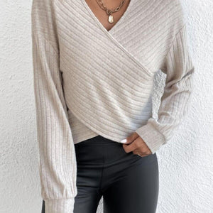 Surplice Dropped Shoulder Long Sleeve T-Shirt