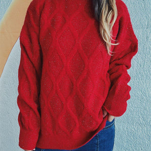 Diamond Round Neck Long Sleeve Sweater