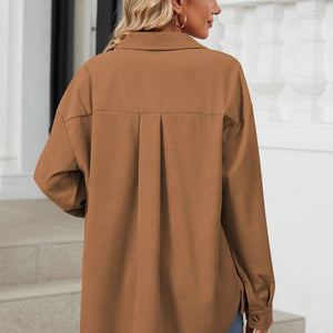 Button Up Dropped Shoulder Long Sleeve Outerwear