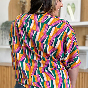 Double Take Full Size Geometric Notched Dolman Sleeve Top