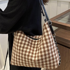 Plaid Adjustable Strap Handbag