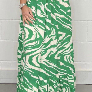 Smocked Printed Flounce Sleeve Maxi Dress