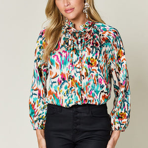 Double Take Full Size Printed Button Up Long Sleeve Shirt